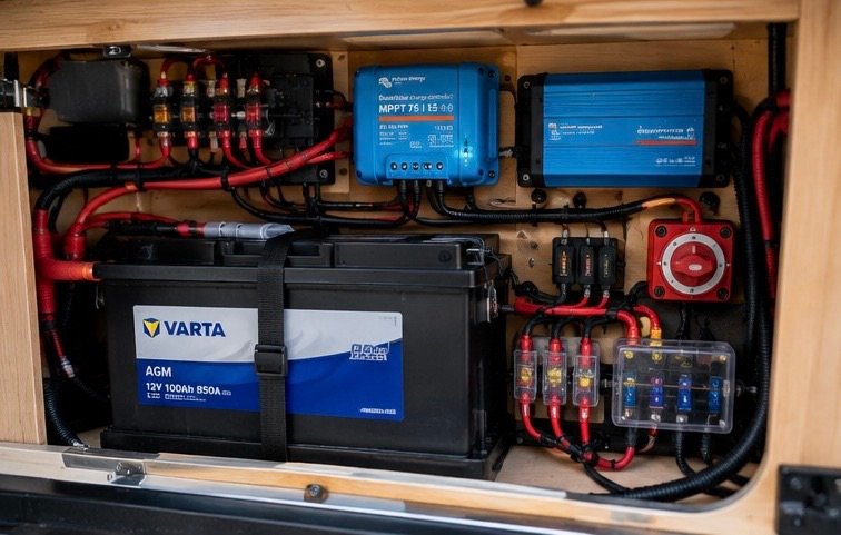 Instalación eléctrica con batería auxiliar en una furgoneta camper