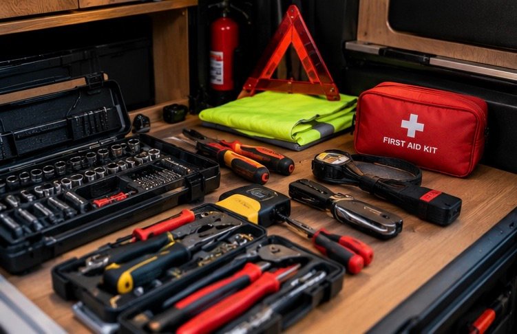 Herramientas y elementos de seguridad para furgoneta camper